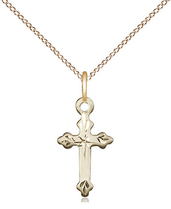 14kt Gold Filled Cross Pendant on a 18 inch Gold Filled Light Curb chain