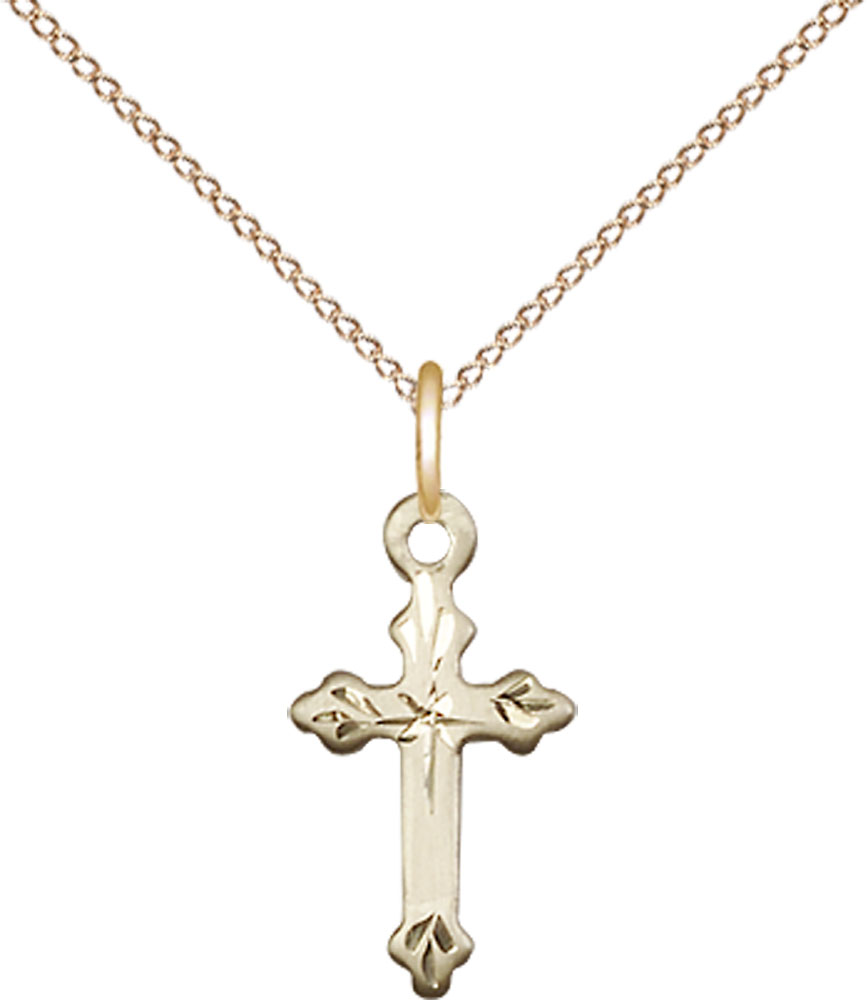 14kt Gold Filled Cross Pendant on a 18 inch Gold Filled Light Curb chain
