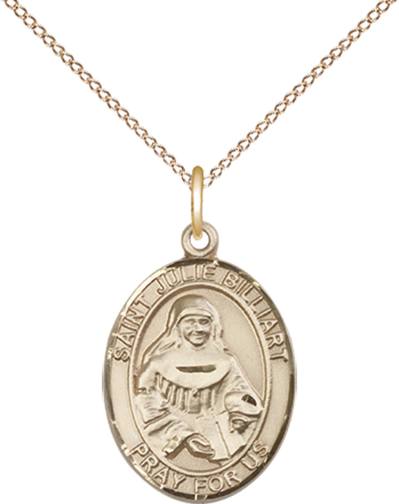 14kt Gold Filled Saint Julie Billiart Pendant on a 18 inch Gold Filled Light Curb chain