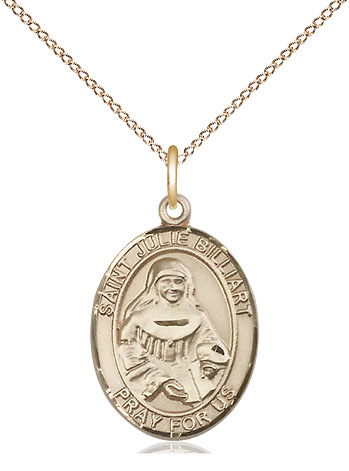 14kt Gold Filled Saint Julie Billiart Pendant on a 18 inch Gold Filled Light Curb chain