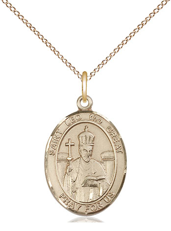 14kt Gold Filled Saint Leo the Great Pendant on a 18 inch Gold Filled Light Curb chain