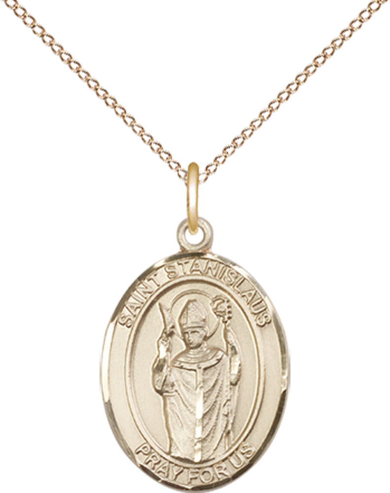 14kt Gold Filled Saint Stanislaus Pendant on a 18 inch Gold Filled Light Curb chain