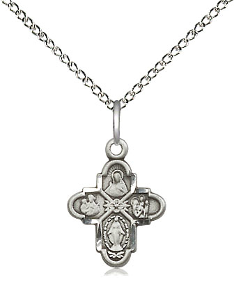 Sterling Silver 4-Way Pendant on a 18 inch Sterling Silver Light Curb chain