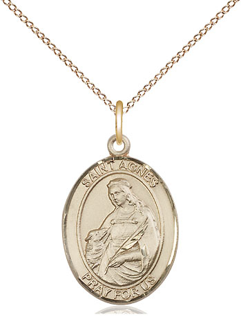 14kt Gold Filled Saint Agnes of Rome Pendant on a 18 inch Gold Filled Light Curb chain