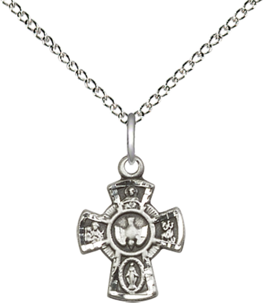 Sterling Silver 5-Way Pendant on a 18 inch Sterling Silver Light Curb chain