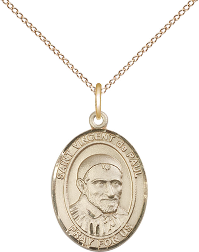 14kt Gold Filled Saint Vincent de Paul Pendant on a 18 inch Gold Filled Light Curb chain