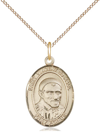 14kt Gold Filled Saint Vincent de Paul Pendant on a 18 inch Gold Filled Light Curb chain