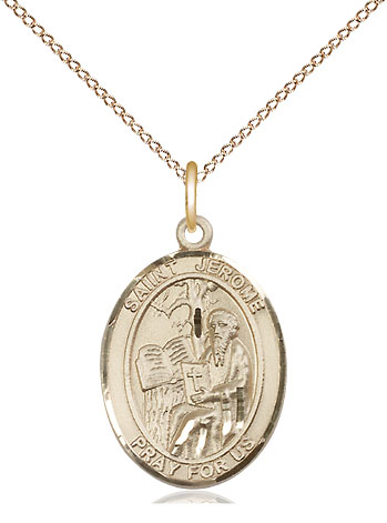 14kt Gold Filled Saint Jerome Pendant on a 18 inch Gold Filled Light Curb chain