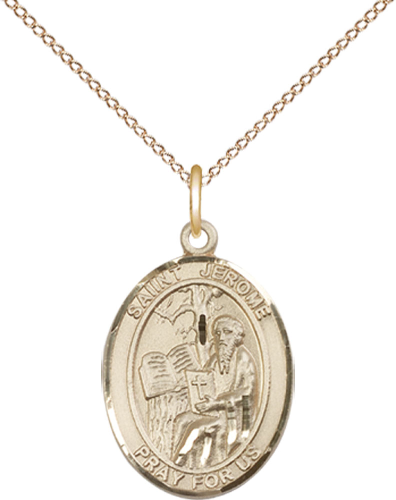 14kt Gold Filled Saint Jerome Pendant on a 18 inch Gold Filled Light Curb chain
