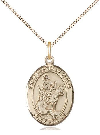 14kt Gold Filled Saint Martin of Tours Pendant on a 18 inch Gold Filled Light Curb chain