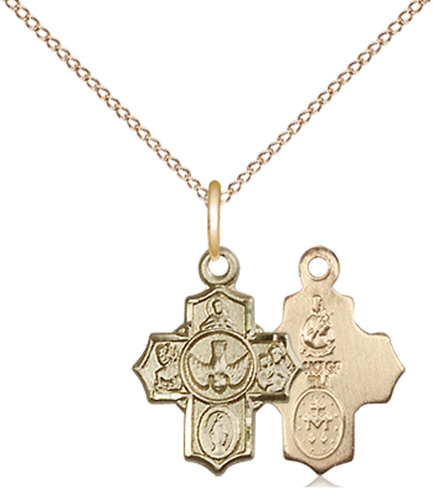 14kt Gold Filled 5-Way Pendant on a 18 inch Gold Filled Light Curb chain