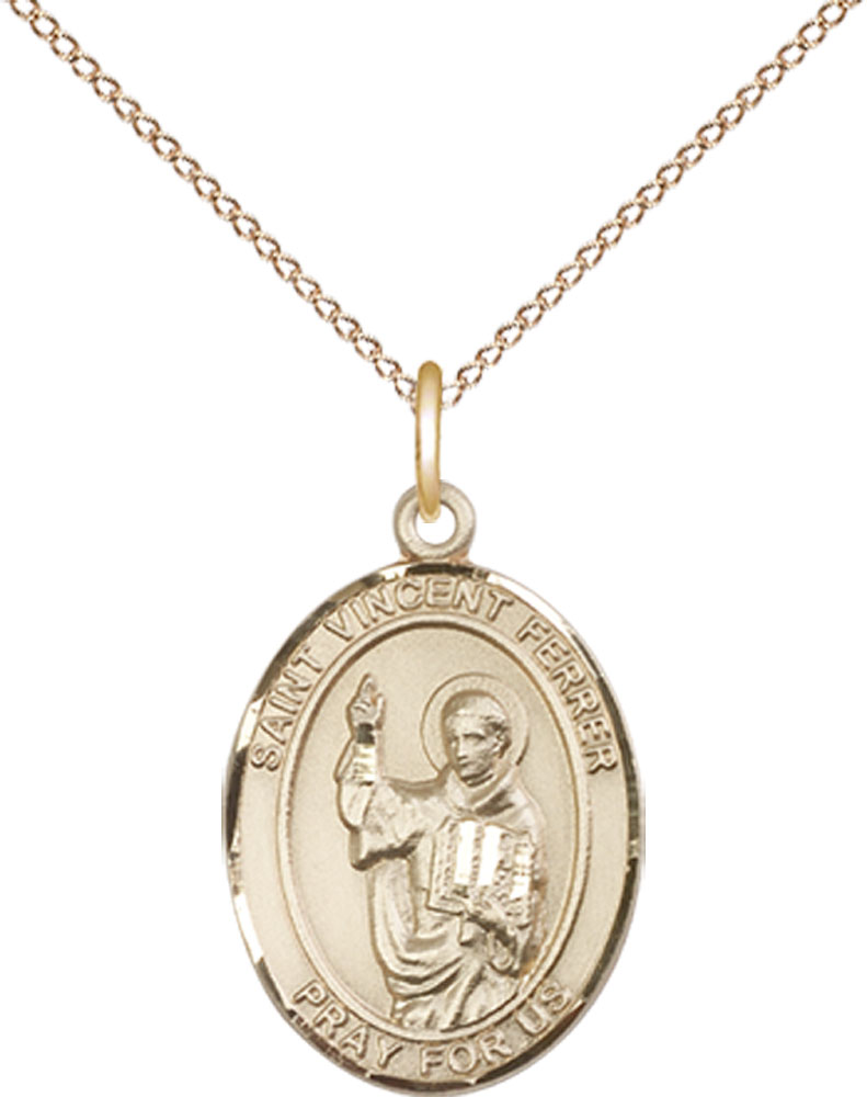 14kt Gold Filled Saint Vincent Ferrer Pendant on a 18 inch Gold Filled Light Curb chain