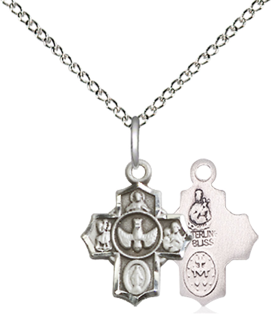 Sterling Silver 5-Way Pendant on a 18 inch Sterling Silver Light Curb chain