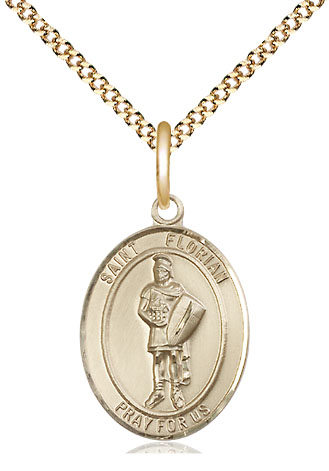 14kt Gold Filled Saint Florian Pendant on a 18 inch Gold Plate Light Curb chain