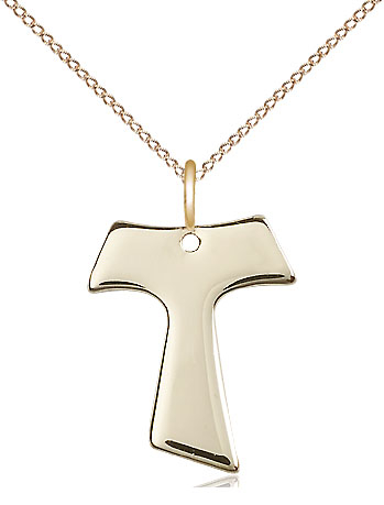 14kt Gold Filled Tau Cross Pendant on a 18 inch Gold Filled Light Curb chain