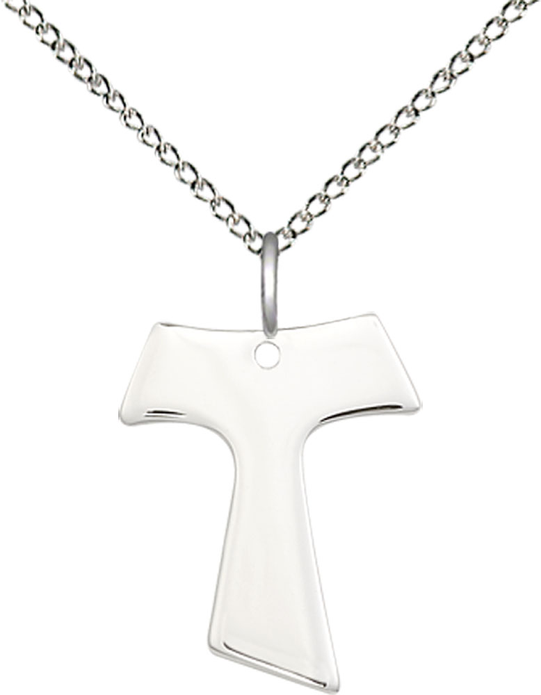 Sterling Silver Tau Cross Pendant on a 18 inch Sterling Silver Light Curb chain