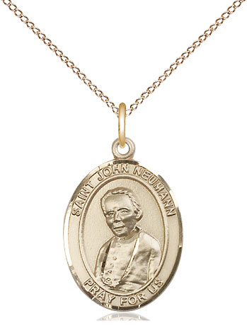 14kt Gold Filled Saint John Neumann Pendant on a 18 inch Gold Filled Light Curb chain