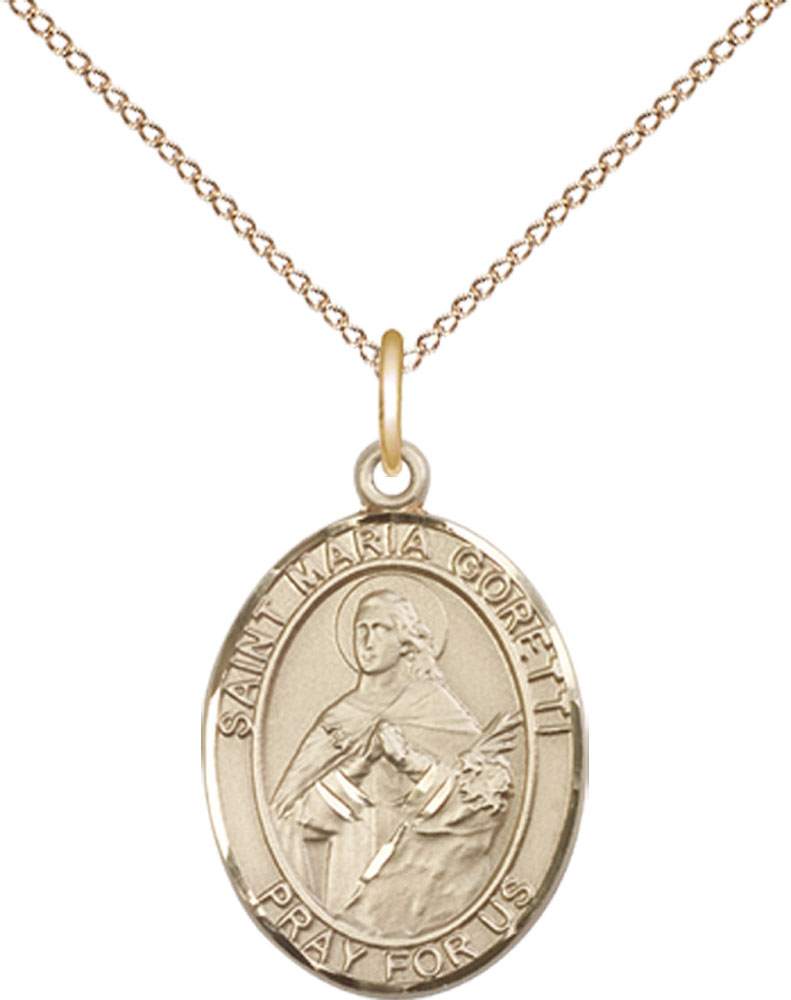 14kt Gold Filled Saint Maria Goretti Pendant on a 18 inch Gold Filled Light Curb chain