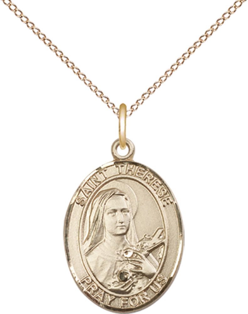 14kt Gold Filled Saint Therese of Lisieux Pendant on a 18 inch Gold Filled Light Curb chain