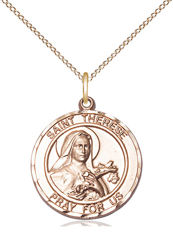 14kt Gold Filled Saint Therese of Lisieux Pendant on a 18 inch Gold Filled Light Curb chain