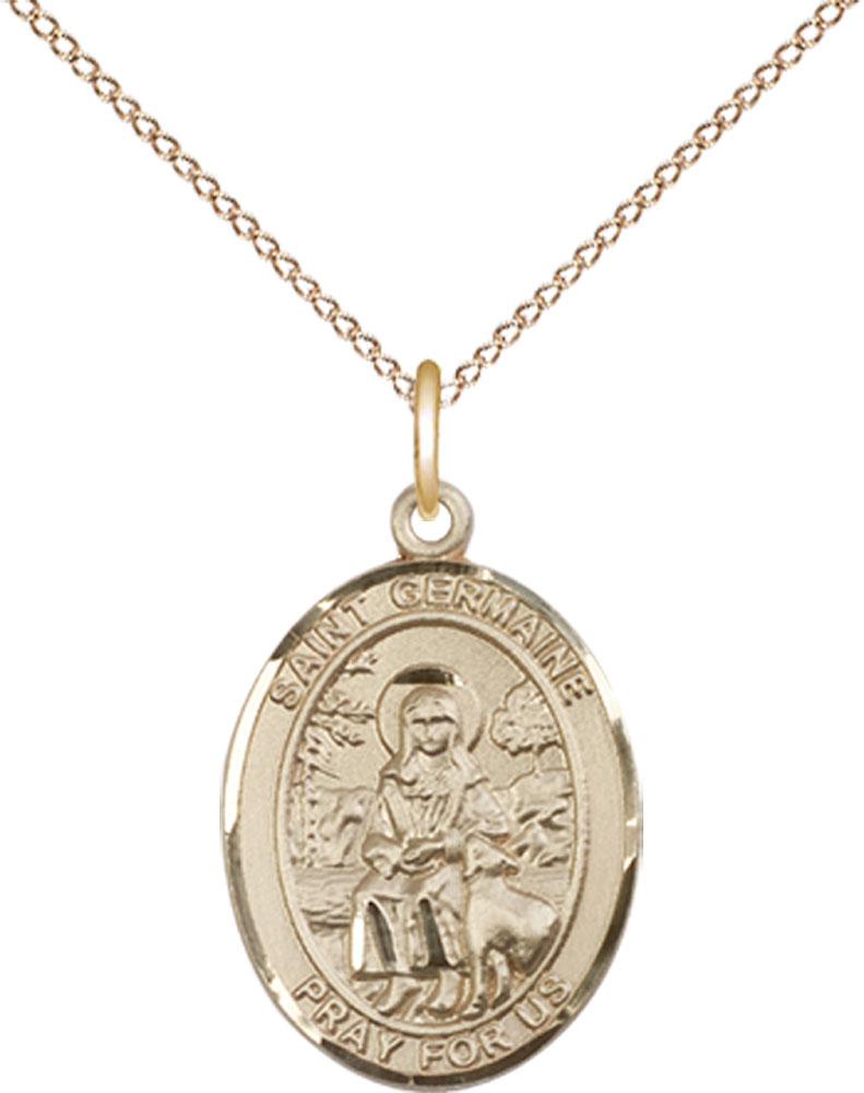14kt Gold Filled Saint Germaine Cousin Pendant on a 18 inch Gold Filled Light Curb chain
