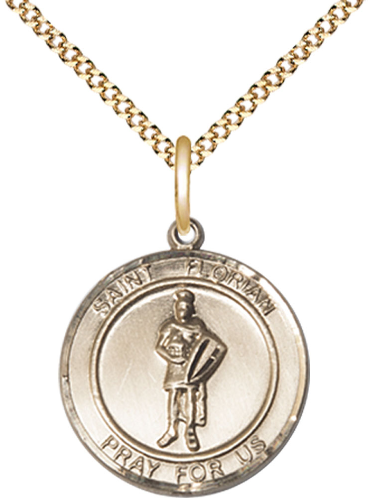 14kt Gold Filled Saint Florian Pendant on a 18 inch Gold Plate Light Curb chain