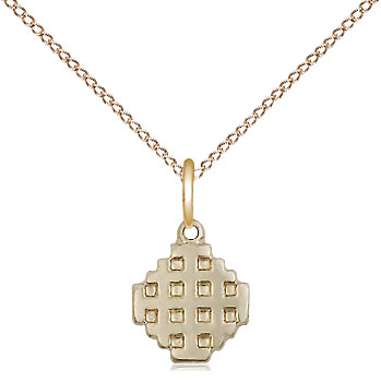 14kt Gold Filled Jerusalem Cross Pendant on a 18 inch Gold Filled Light Curb chain