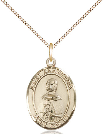 14kt Gold Filled Saint Anastasia Pendant on a 18 inch Gold Filled Light Curb chain