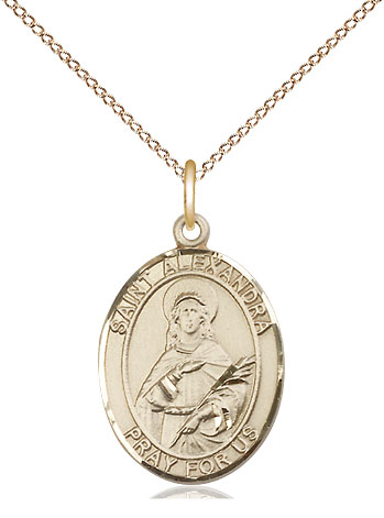 14kt Gold Filled Saint Alexandra Pendant on a 18 inch Gold Filled Light Curb chain