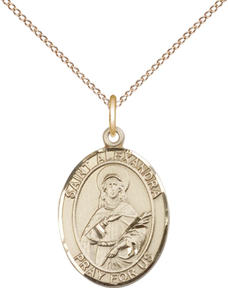 14kt Gold Filled Saint Alexandra Pendant on a 18 inch Gold Filled Light Curb chain