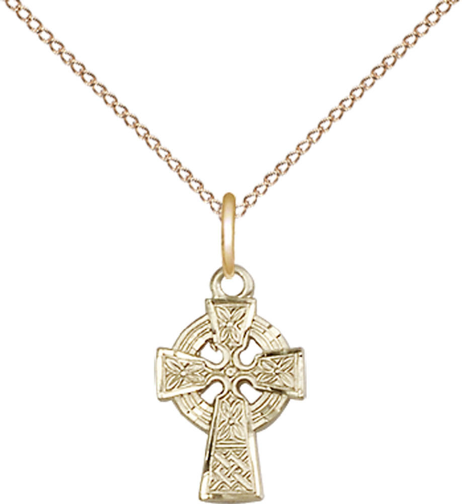 14kt Gold Filled Celtic Cross Pendant on a 18 inch Gold Filled Light Curb chain