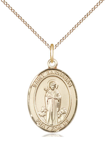 14kt Gold Filled Saint Barnabas Pendant on a 18 inch Gold Filled Light Curb chain