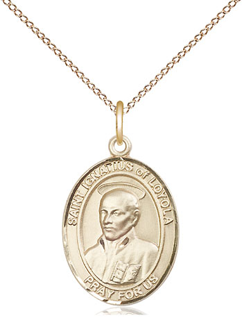 14kt Gold Filled Saint Ignatius of Loyola Pendant on a 18 inch Gold Filled Light Curb chain