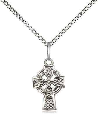 Sterling Silver Celtic Cross Pendant on a 18 inch Sterling Silver Light Curb chain