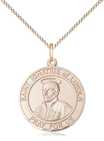 14kt Gold Filled Saint Ignatius of Loyola Pendant on a 18 inch Gold Filled Light Curb chain