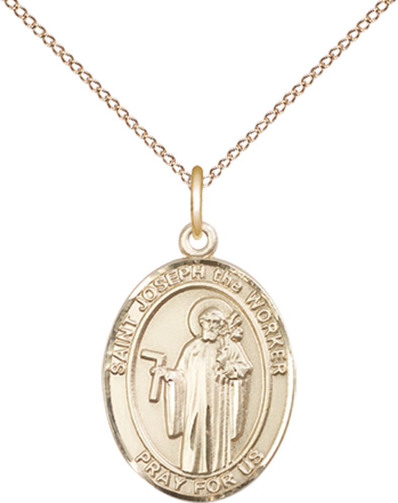 14kt Gold Filled Saint Joseph the Worker Pendant on a 18 inch Gold Filled Light Curb chain