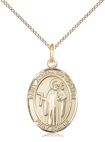 14kt Gold Filled Saint Joseph the Worker Pendant on a 18 inch Gold Filled Light Curb chain