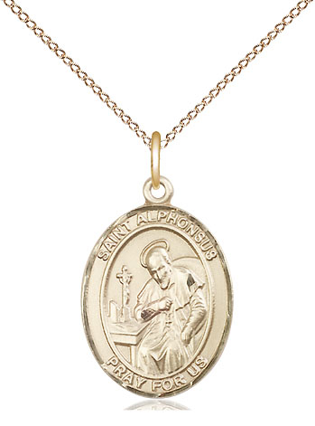 14kt Gold Filled Saint Alphonsus Pendant on a 18 inch Gold Filled Light Curb chain