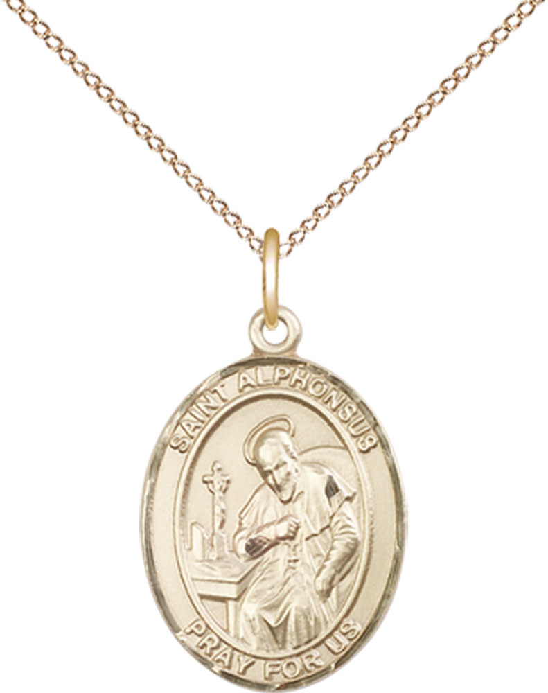 14kt Gold Filled Saint Alphonsus Pendant on a 18 inch Gold Filled Light Curb chain