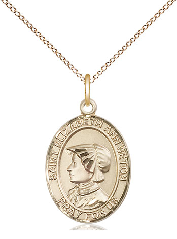 14kt Gold Filled Saint Elizabeth Ann Seton Pendant on a 18 inch Gold Filled Light Curb chain