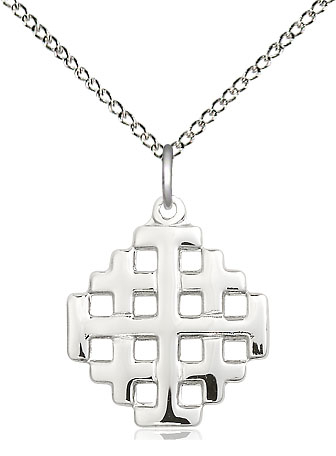 Sterling Silver Jerusalem Cross Pendant on a 18 inch Sterling Silver Light Curb chain