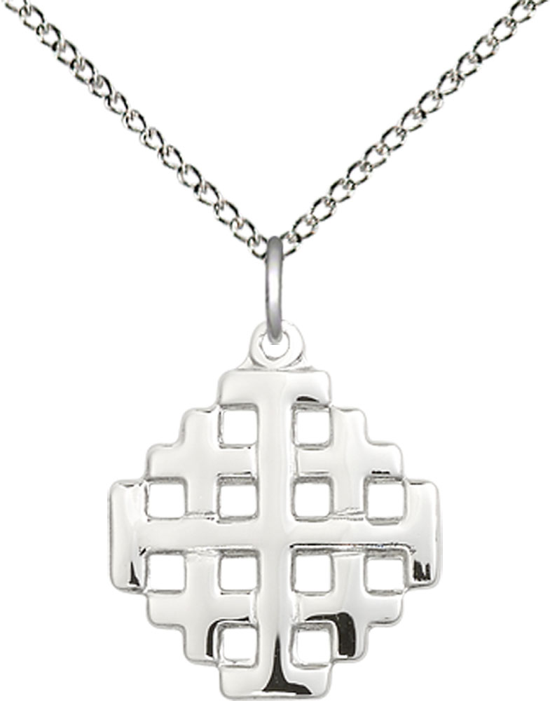 Sterling Silver Jerusalem Cross Pendant on a 18 inch Sterling Silver Light Curb chain