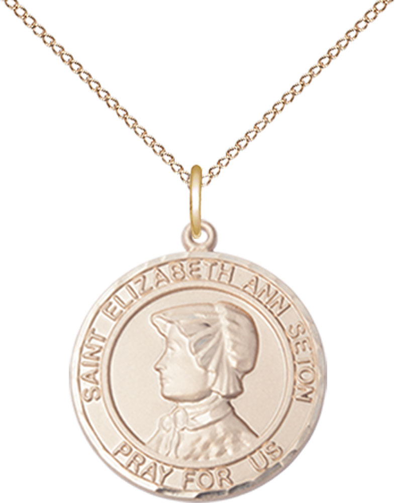 14kt Gold Filled Saint Elizabeth Ann Seton Pendant on a 18 inch Gold Filled Light Curb chain