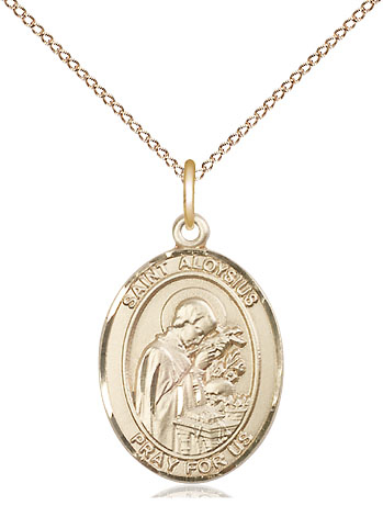 14kt Gold Filled Saint Aloysius Gonzaga Pendant on a 18 inch Gold Filled Light Curb chain