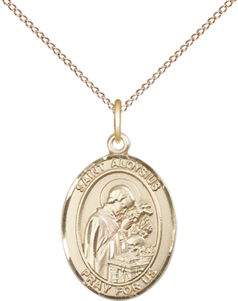 14kt Gold Filled Saint Aloysius Gonzaga Pendant on a 18 inch Gold Filled Light Curb chain