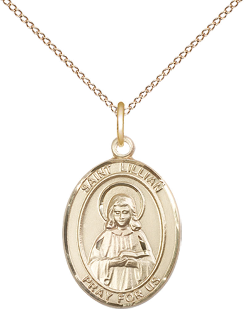 14kt Gold Filled Saint Lillian Pendant on a 18 inch Gold Filled Light Curb chain