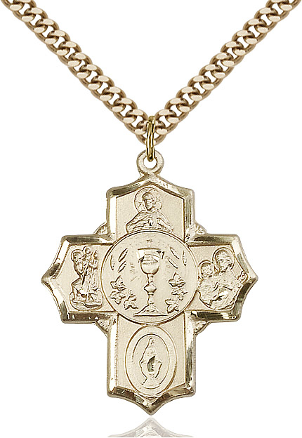 14kt Gold Filled 5-Way Pendant on a 24 inch Gold Plate Heavy Curb chain