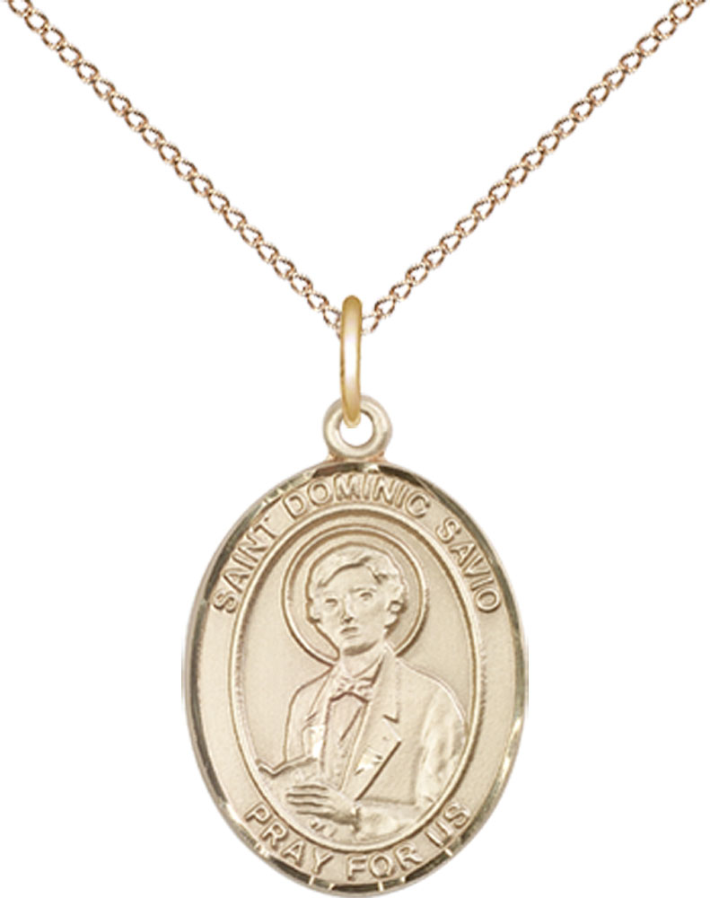 14kt Gold Filled Saint Dominic Savio Pendant on a 18 inch Gold Filled Light Curb chain