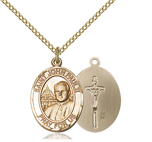 14kt Gold Filled Saint John Paul II Pendant on a 18 inch Gold Filled Light Curb chain