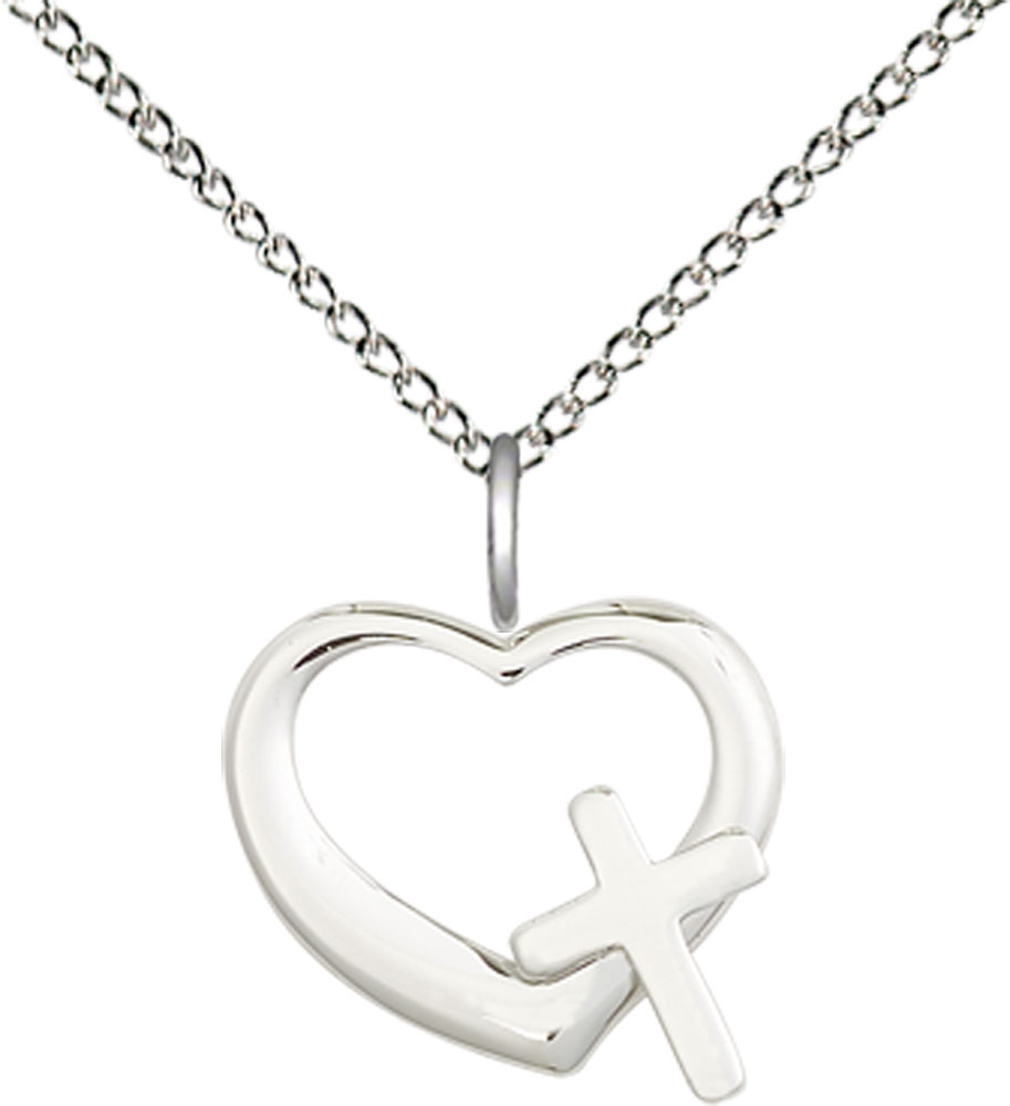 Sterling Silver Heart Cross Pendant on a 18 inch Sterling Silver Light Curb chain